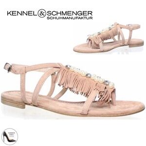 Kennel & Schmenger Samtziege Rose Gold Suede Designer Luxury Flat Heel Sandals